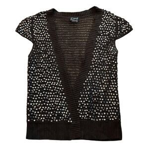 Vintage Y2K Crochet Sequin Cardigan Sweater Shrug size Small Brown Boho Fairy